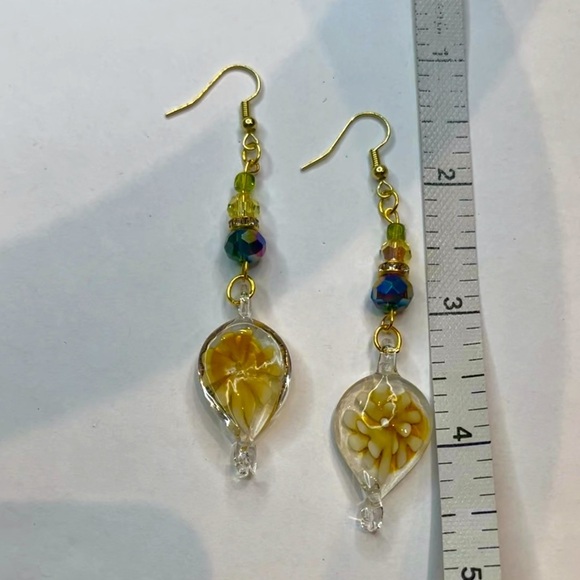 603. Floral Glass Lamp Earrings w/ Swarovski detail - Picture 6 of 6
